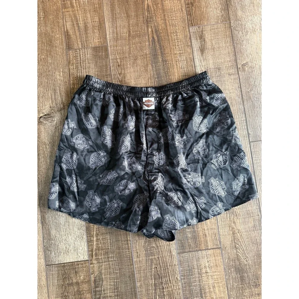 Men’s Vintage Harley Davidson Silk Boxers Sz. XL Black & Gray